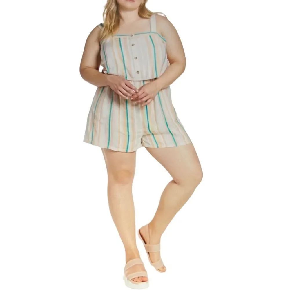 BP. by NORDSTROM Women’s Sleeveless Pastel Stripe Keyhole Back Romper Size 2X